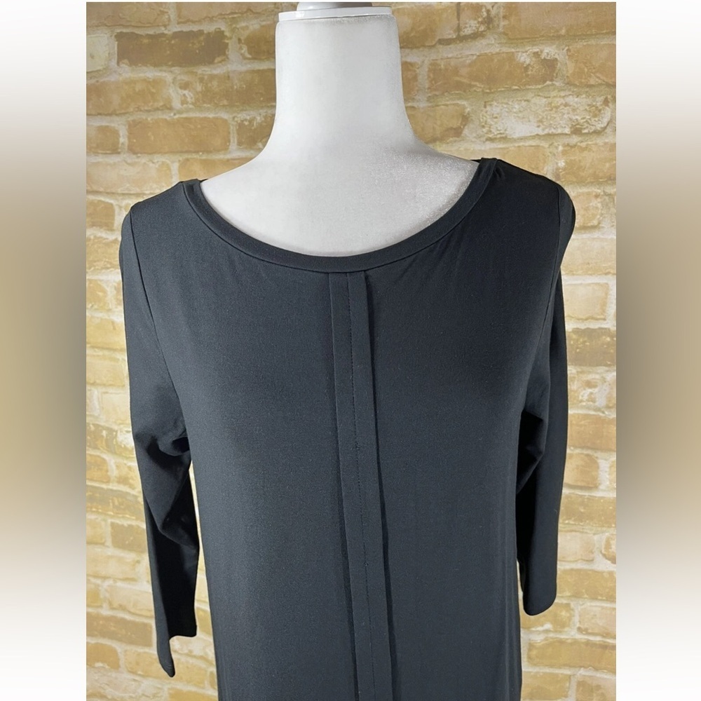 J. Jill Wearever Collection Black Front Seam Midi Dress 3/4 Sleeve Large - Picture 4 of 8